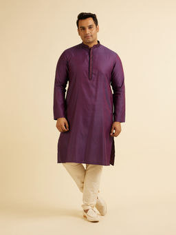 Manyavar - Purple Blended Viscose Self Design Kurta with Pyjama (Set of 2)