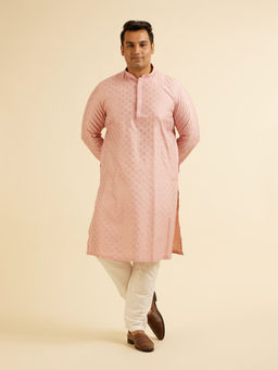Manyavar - Pink Blended Viscose Embroidered Kurta with Pyjama (Set of 2)