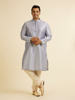 Manyavar - Blue Art Silk Printed Kurta with Pyjama (Set of 2)