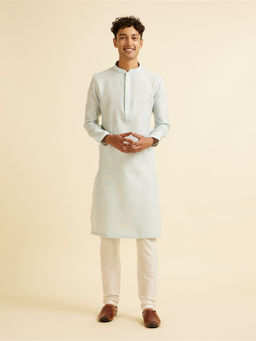 Manyavar - Light Blue Dotted Print Embroidered Kurta with Churidar (Set of 2)