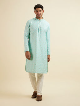 Manyavar - Aqua Green Printed Kurta with Churidar (Set of 2)