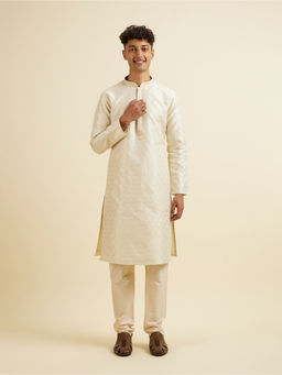 Manyavar - Cream Embroidered Kurta with Churidar (Set of 2)