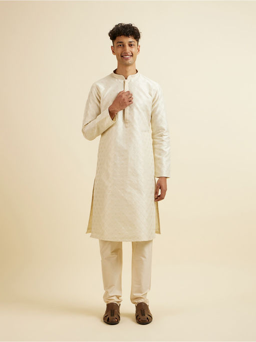 Manyavar Cream Embroidered Kurta with Churidar (Set of 2)