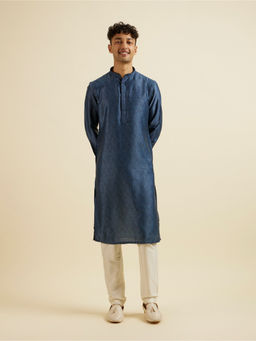 Manyavar - Navy Blue Printed Kurta with Churidar (Set of 2)