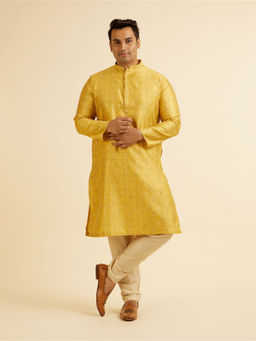 Manyavar - Mustard Brocade Printed Kurta with Pyjama (Set of 2)