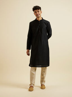 Manyavar - Black Embroidered Kurta with Churidar (Set of 2)