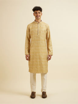 Manyavar - Mustard Printed Digital Kurta with Churidar (Set of 2)