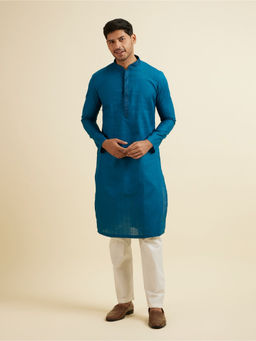 Manyavar - Teal Blue Embroidered Sequined Kurta with Churidar (Set of 2)