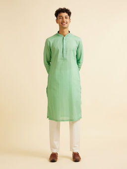 Manyavar - Light Green Self Patterned Kurta with Churidar (Set of 2)