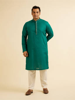 Manyavar - Green Cotton Self Design Kurta with Pyjama (Set of 2)