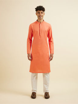 Manyavar - Orange Self Design Embroidered Kurta with Churidar (Set of 2)