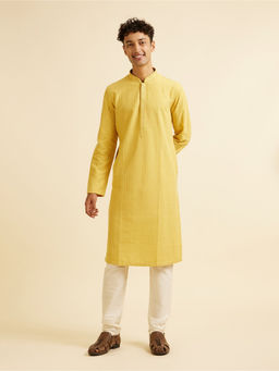 Manyavar - Yellow Embroidered Pattern Kurta with Churidar (Set of 2)