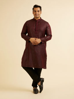 Manyavar - Wine Art Silk Self Design Sequined Kurta with Churidar (Set of 2)