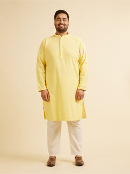 Manyavar - Yellow Blended Cotton Embroidery Kurta with Churidar (Set of 2)