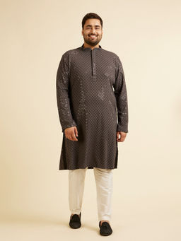 Manyavar - Grey Viscose Embroidered Sequined Kurta with Churidar (Set of 2)