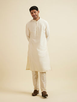 Manyavar - Bright Cream Embroidered Sequin Kurta with Churidar (Set of 2)