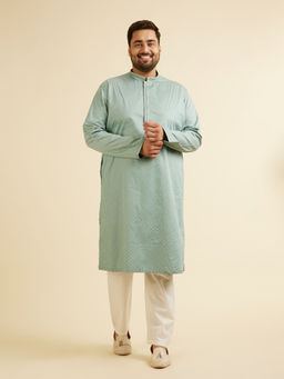 Manyavar - Green Cotton Printed Embroidered Kurta with Churidar (Set of 2)