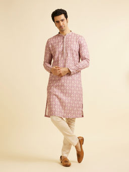 Manyavar - Pink Printed Embroidered Kurta with Churidar (Set of 2)