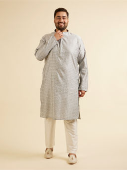 Manyavar - Grey Blended Viscose Printed Kurta with Churidar (Set of 2)