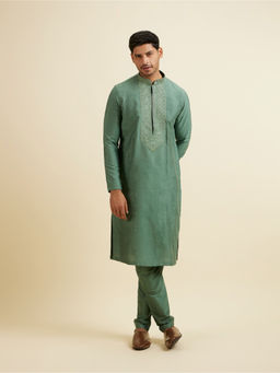 Manyavar - Light Mid Green Embroidered Sequin Kurta with Churidar (Set of 2)