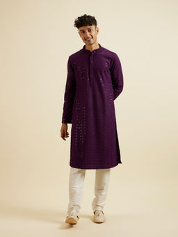 Manyavar - Purple Chikankari Sequined Kurta with Churidar (Set of 2)