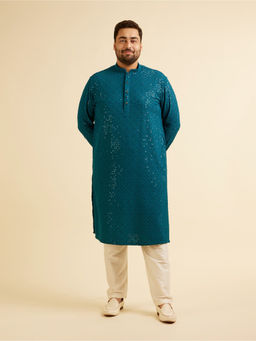 Manyavar - Teal Viscose Embroidered Sequined Kurta with Churidar (Set of 2)