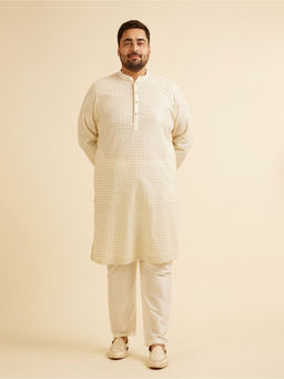 Manyavar - Cream Georgette Embroidered Sequined Kurta with Churidar (Set of 2)