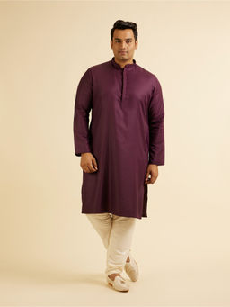 Manyavar - Purple Blended Viscose Self Design Kurta with Pyjama (Set of 2)