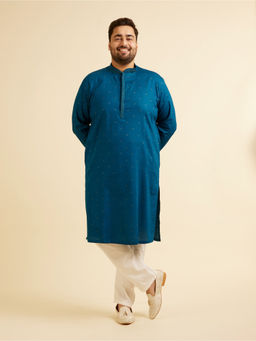 Manyavar - Blue Cotton Self Design Kurta with Pyjama (Set of 2)
