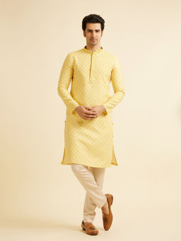 Manyavar - Yellow Printed Patterned Kurta with Churidar (Set of 2)