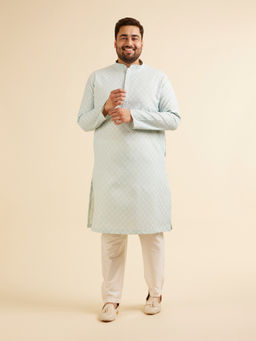 Manyavar - Blue Art Silk Printed Kurta with Pyjama (Set of 2)