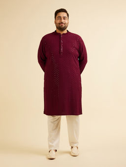 Manyavar - Maroon Viscose Chikankari Kurta with Pyjama (Set of 2)