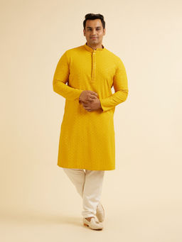 Manyavar - Mustard Viscose Chikankari Kurta with Pyjama (Set of 2)