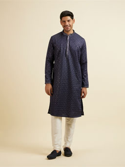 Manyavar - Blue Embroidered Sequined Kurta with Churidar (Set of 2)
