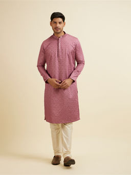Manyavar - Pink Embroidered Sequined Kurta with Churidar (Set of 2)
