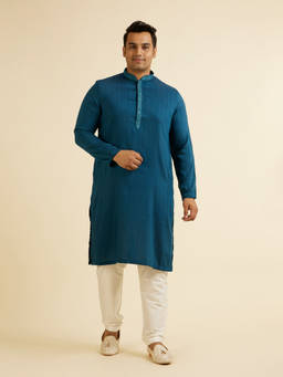 Manyavar - Blue Art Silk Self Design Kurta with Pyjama (Set of 2)