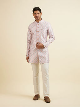 Manyavar - Pink Medallion Printed Embroidered Kurta with Pant (Set of 2)