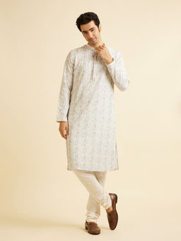 Manyavar - Cream Embroidery Sequin Work Kurta with Churidar (Set of 2)