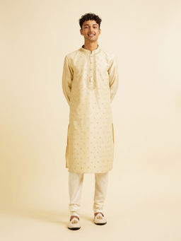 Manyavar - Beige Buta Embroidered Sequin Work Kurta with Churidar (Set of 2)