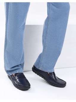 Monte Carlo - Mens Leather Penny Loafers - Navy Blue