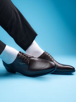 Alberto Torresi - Alberto Torrisi Mens Blue Stride Series 607 Branded Sole Brown Brogues - Black