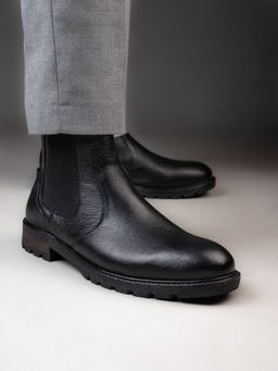 Alberto Torresi - Alberto Torrisi Mens Black Mild Leather Ankle Length Casual Boots - Black