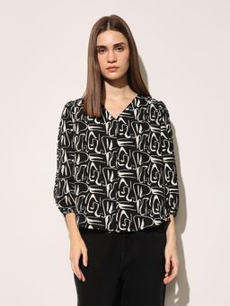 ONLY - Women's Printed Regular Fit Black Top