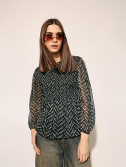 ONLY - Women's Printed Regular Fit Black Top