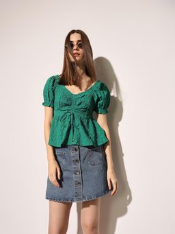 ONLY - Women's Fit and Flare Green Top