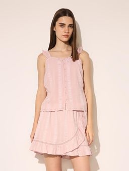 ONLY - Women's Self Design Regular Fit Pink Top