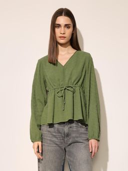 ONLY - Women's Solid Fit and Flare Green Top