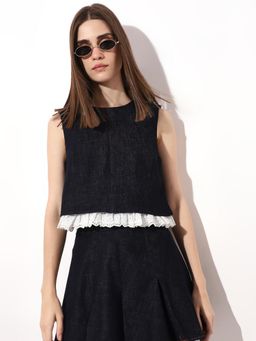 ONLY - Women's Solid Regular Fit Navy Blue Top