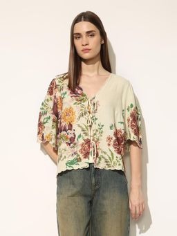 ONLY - Women's Floral Print Regular Fit Multicolour Top