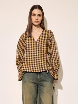 ONLY - Women's Checked Wrap Brown Top